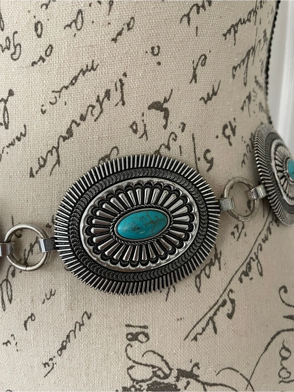 Turquoise Concho Statement Turquoise Stone Chain Belt Size S/M Boho festival